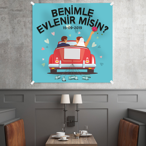 Kişiye Özel Benimle Evlenir misin Kumaş Afiş 150x150 cm