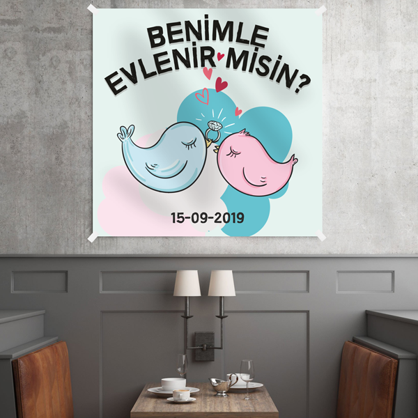 Kişiye Özel Benimle Evlenir misin Kumaş Afiş 150x150 cm