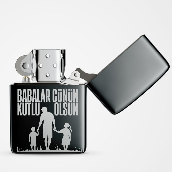 Babalar Günü Baskılı Siyah Metal Çakmak-3