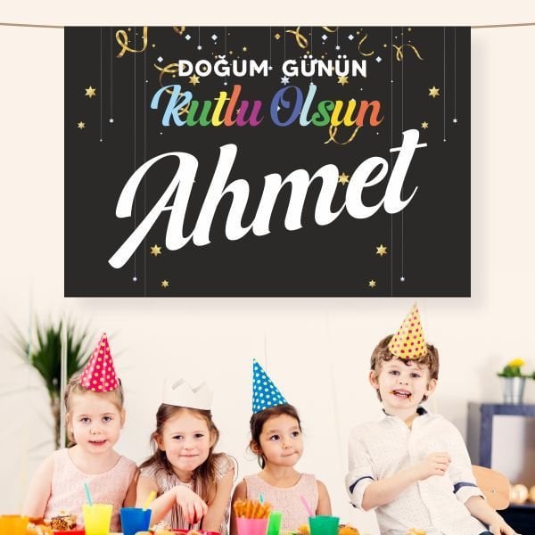 Doğum Günü Saten Kumaş Pankart 100x150 cm-1