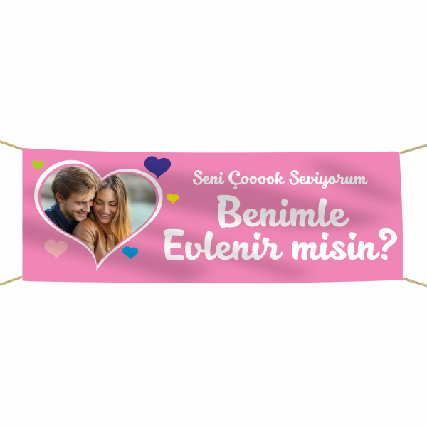 Kişiye Özel Resimli Benimle Evlenir misin? Kumaş Pankart