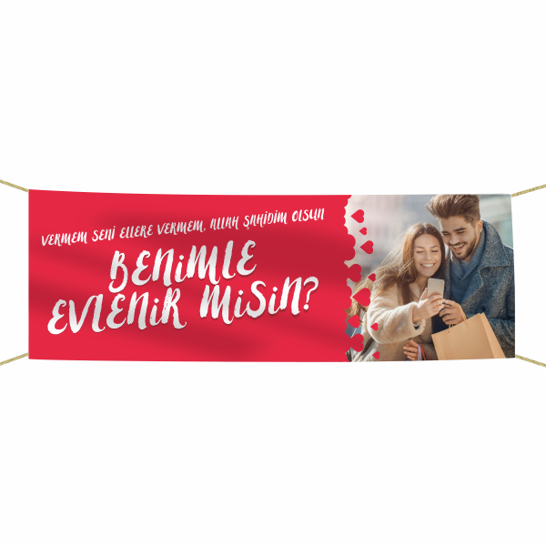 Kişiye Özel Resimli Benimle Evlenir misin? Kumaş Pankart