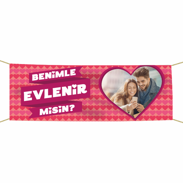 Kişiye Özel Resimli Benimle Evlenir misin? Kumaş Pankart