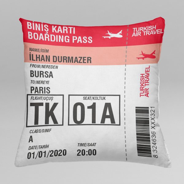 Uçak Bileti Tasarımlı Baskılı Yastık-1