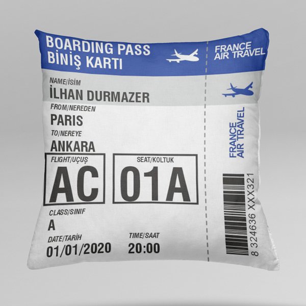 Uçak Bileti Tasarımlı Baskılı Yastık-3