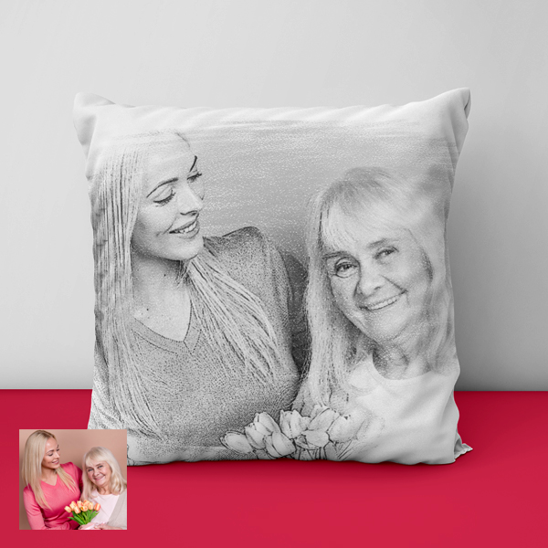 Kişiye Özel Karakalem Anne Temalı Baskılı Yastık-11