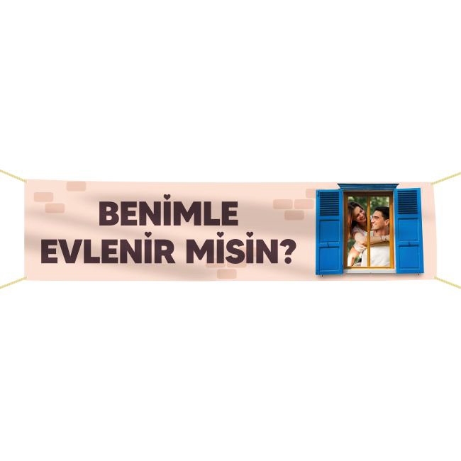 Kişiye Özel Resimli Benimle Evlenir misin? Kumaş Pankart