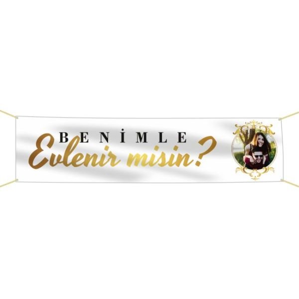 Kişiye Özel Resimli Benimle Evlenir misin? Kumaş Pankart
