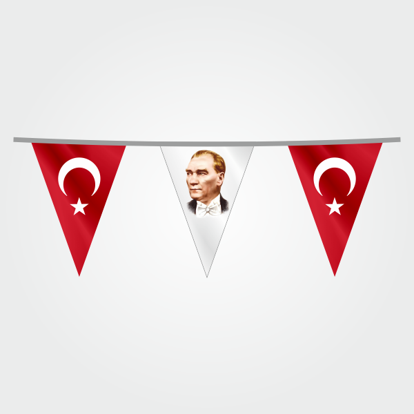 İpe Dizili Süsleme Üçgen Ata ve Türk Bayrağı 25 metre