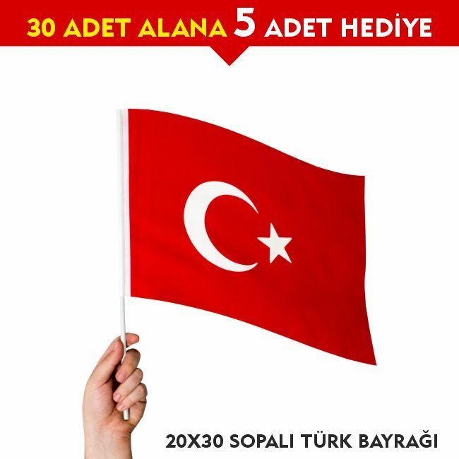 Sopalı Türk Bayrağı 20x30 cm Alpaka Kumaş (30+5) Adet