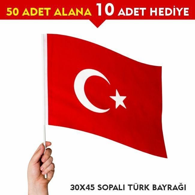 Sopalı Türk Bayrağı 30x45 cm Alpaka Kumaş (50+10adet)