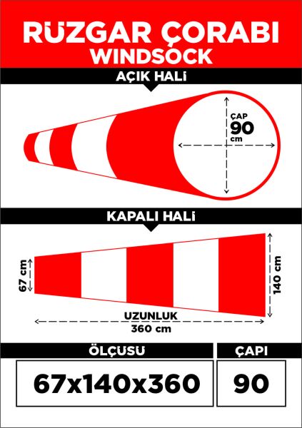 Rüzgar Çorabı-Tulumu Çap :90 Uzunluklar 67x140x360