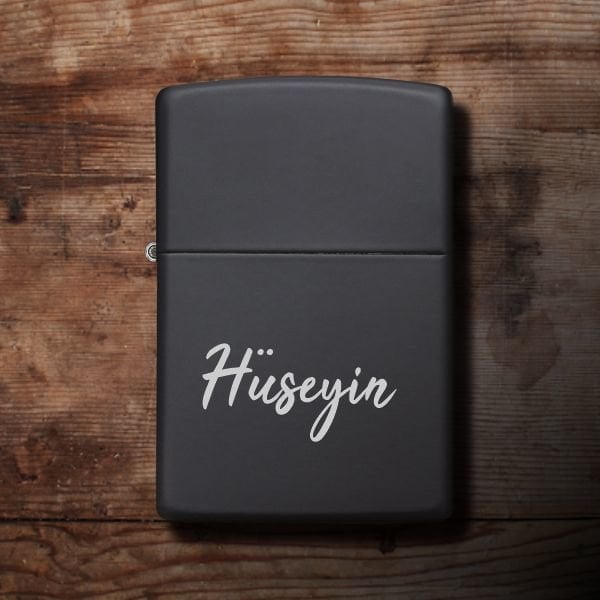 Kişiye Özel İsim Baskılı Siyah Metal Çakmak-12