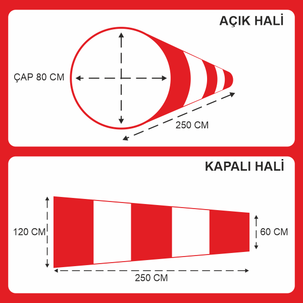 Rüzgar Çorabı-Tulumu Çapı 80 Uzunluklar 60x120x250